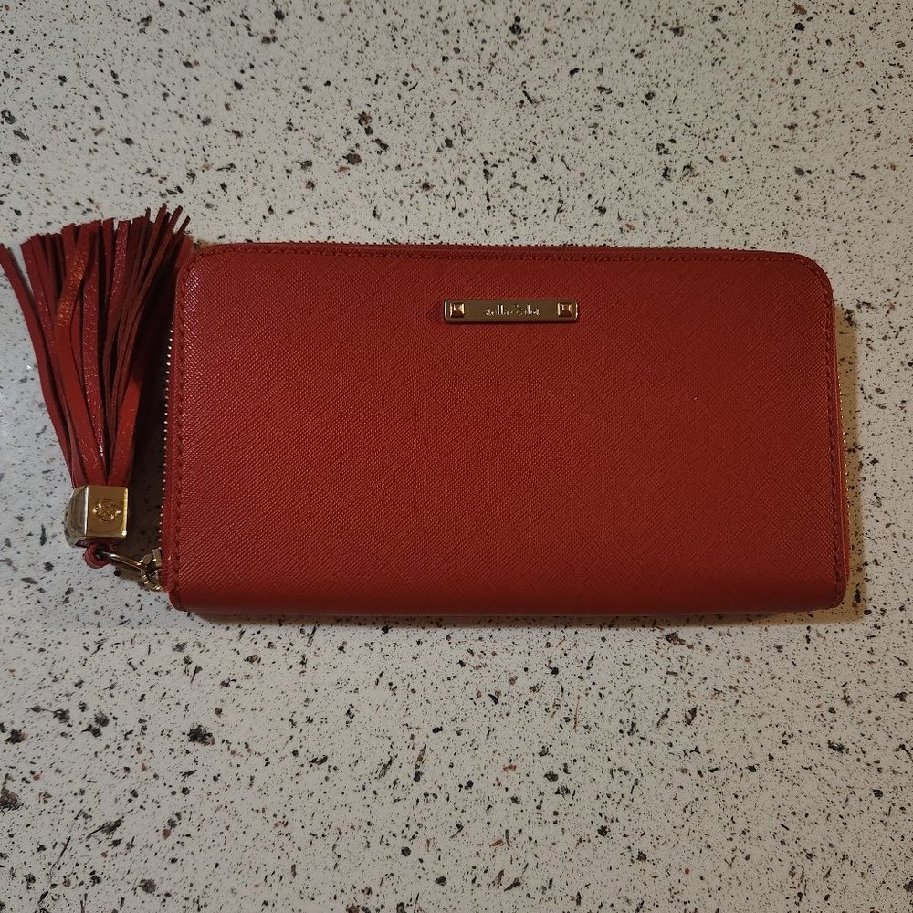 Stella & Dot Red Pink Poppy Mercer Tassel Zip Wallet